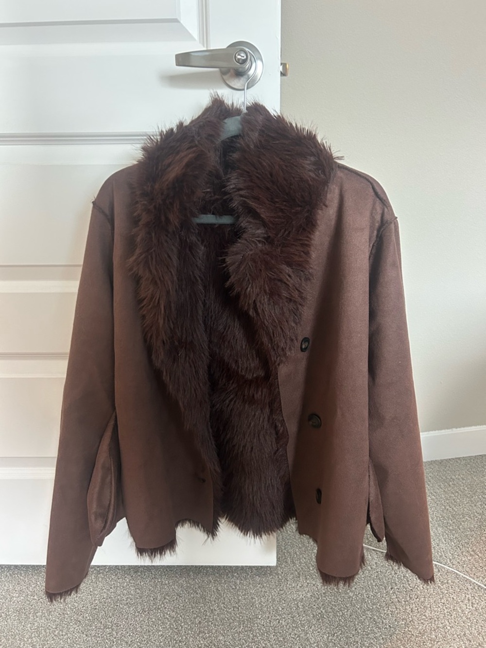 THEODORE TOWNSEND Brown Faux-Fur Trim Teddy Jacket - Women's Cozy Winter Coat